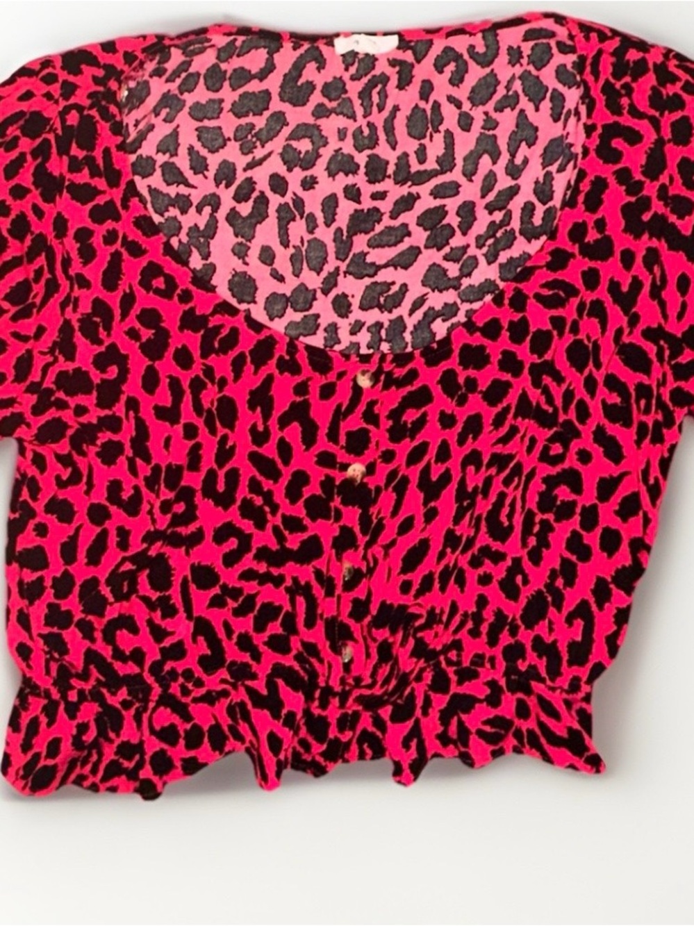 Ardene Hot Pink & Black Leopard Button-Front Cropped Blouse